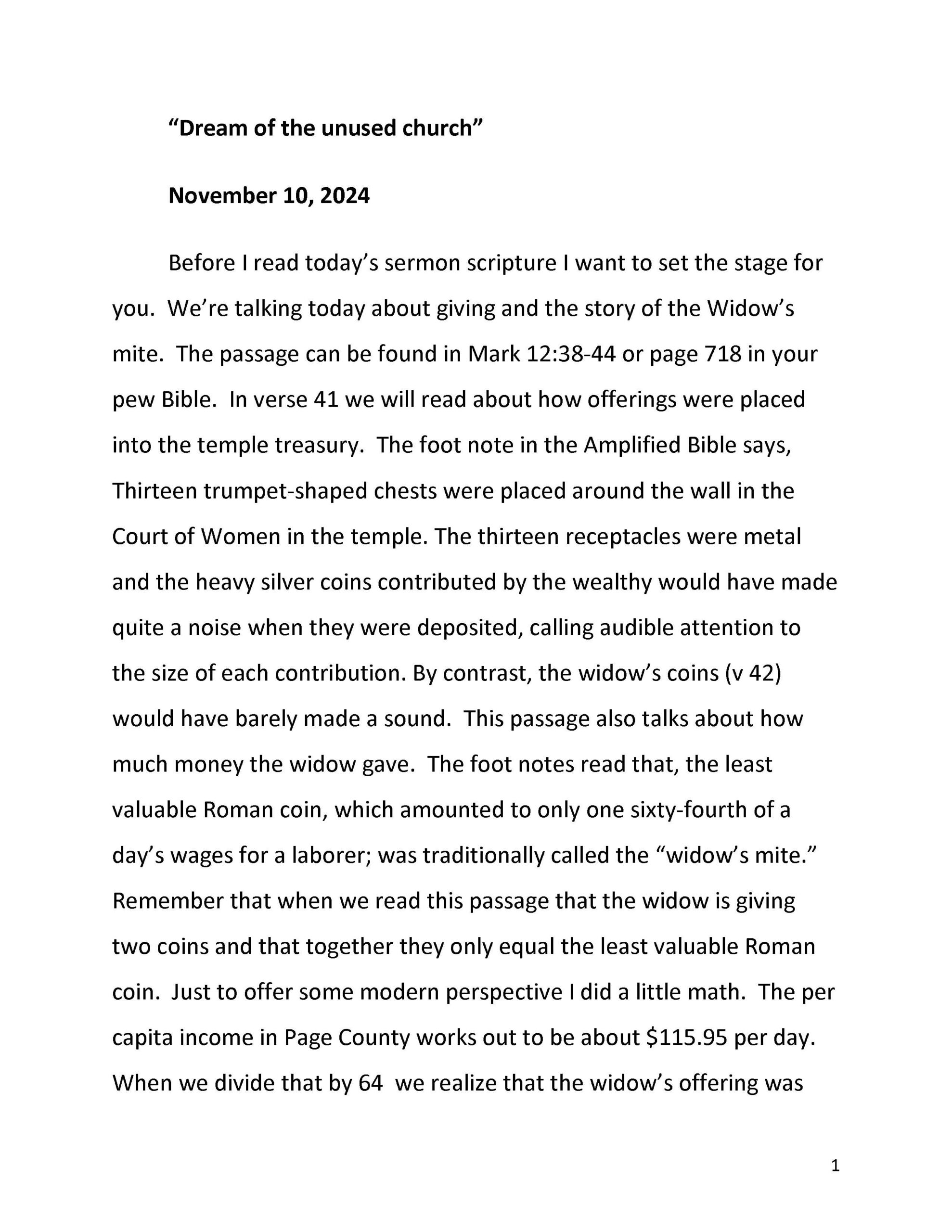 November 10th Sermon