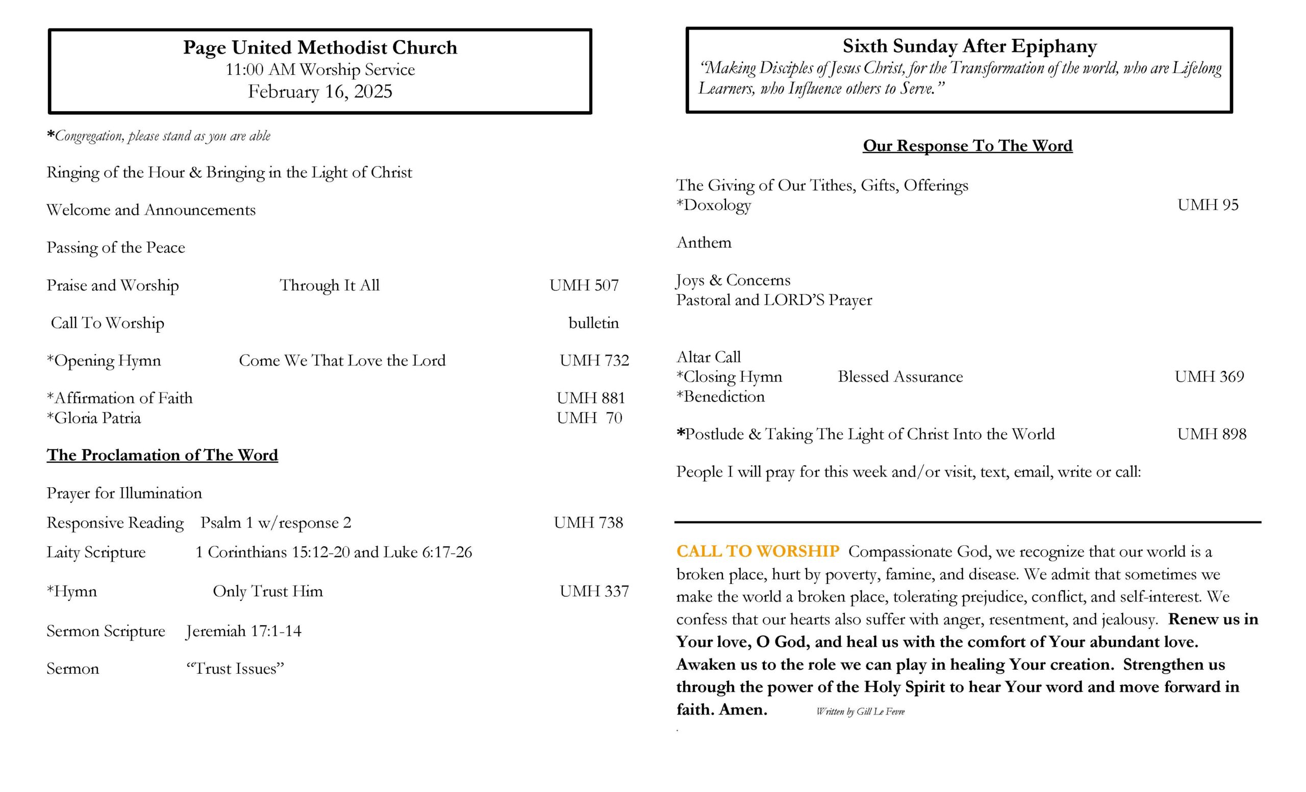 Bulletin February 16, 2025