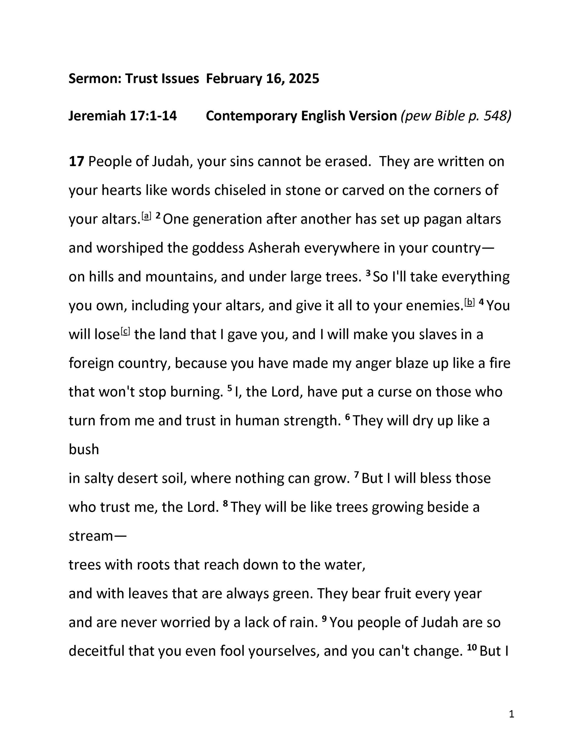Sermon February 16 2025